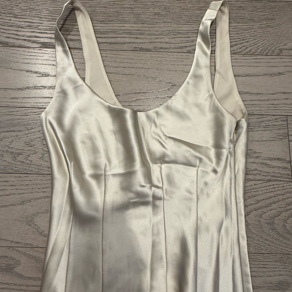 Meshki Cream Satin floor length dress